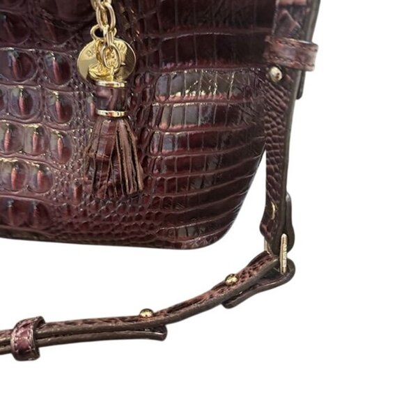 Brahmin Crocodile Embossed Leather Handbag With Tassel Accent & Gold Hardware - Picture 5 of 16